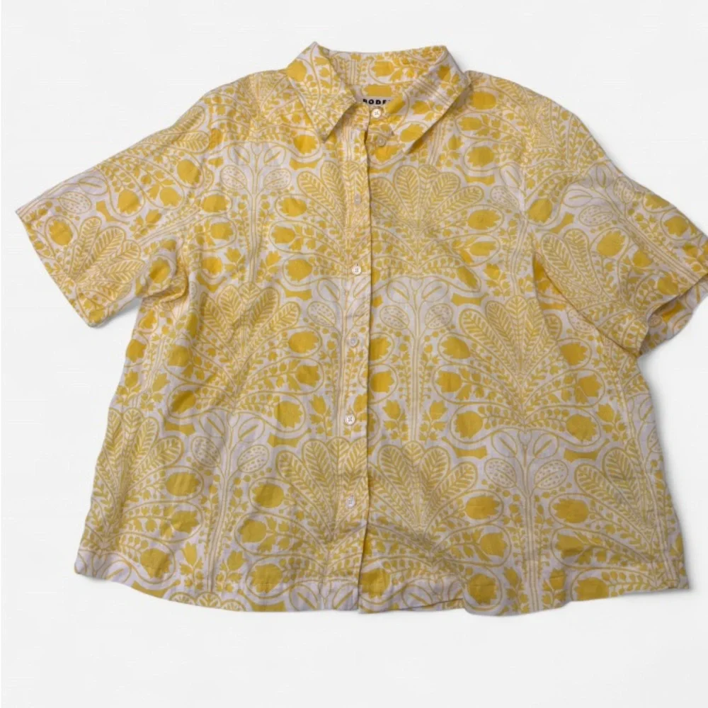 Boden Yellow Floral Button Down Shirt Size 10 Like New!! Linen 🤍 - Picture 7 of 7